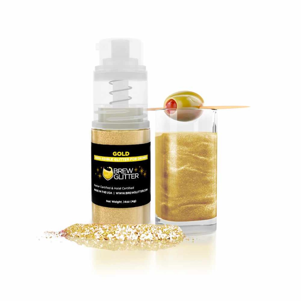 Brew Glitter - Gold Edible Drink Glitter (4g, Mini Spray Pump) for Beer, Cocktails and Beverages
